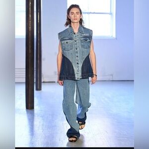 NWT KGL Designer Denim Color Block Geometric Flare Leg Jeans Size Small NYFW